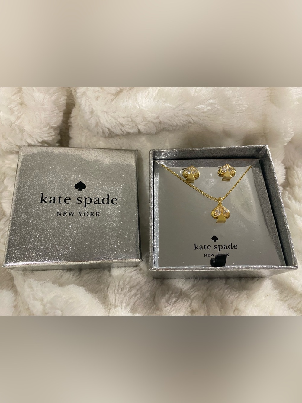 Kate Spade Gold and Crystal Pendant Necklace with Matching Stud Earrings